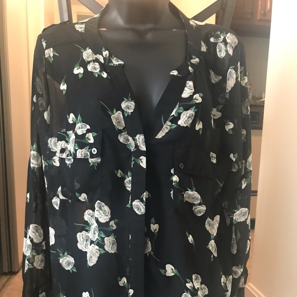 Long sleeve black sheer blouse